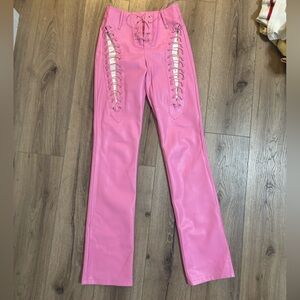 Stylish Pink Lace-Up Women's Pants